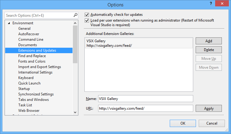 SQL Server Management Studio options dialog